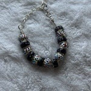 Handcrafted Black and White Rhinestone Bead Bracelet